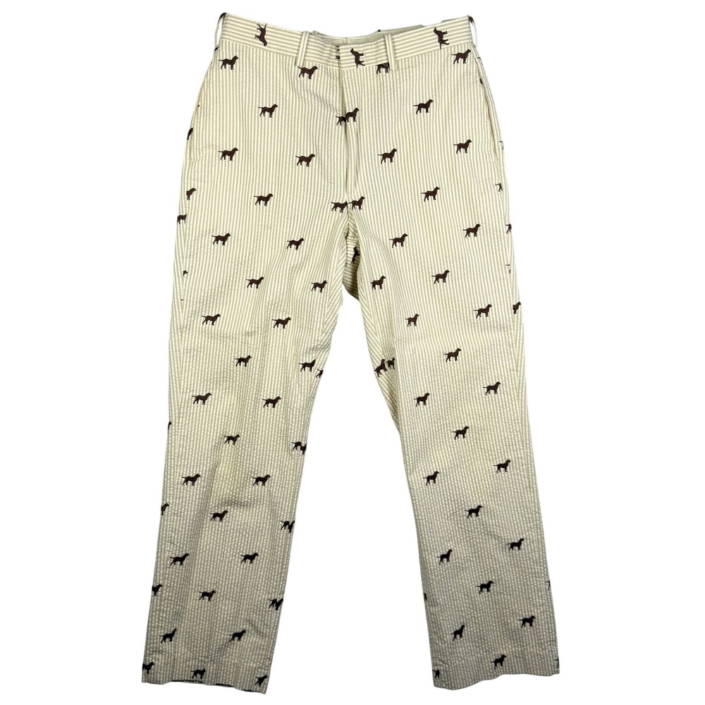 VINTAGE Orvis Corduroy Pants Mens 32 Tan Striped Embroidered Lab Dog USA Made